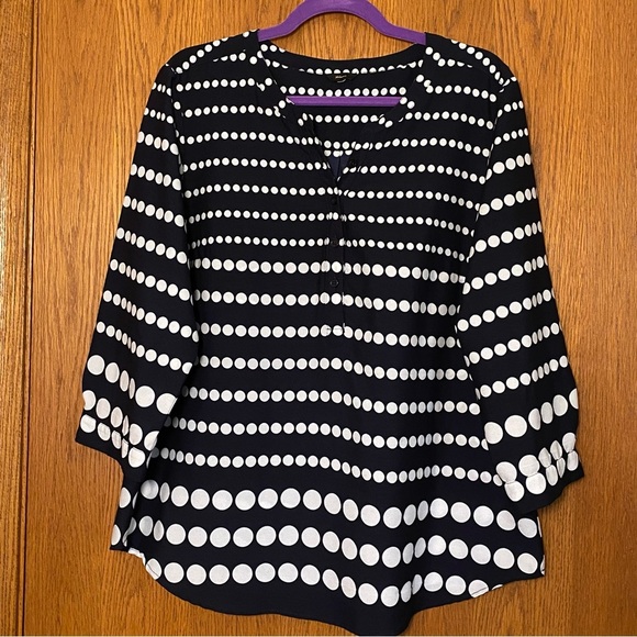 Milano XL Women’s Blouse Black w/ White Polka Dots 3/4 Sleeves 1/4 button Top - Picture 1 of 11